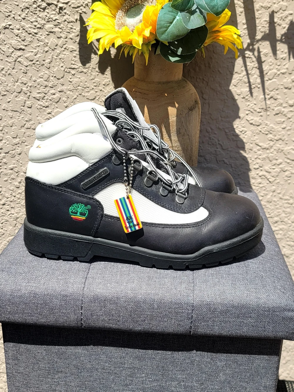 Timberland Kids Black and White Lace-Up Boots